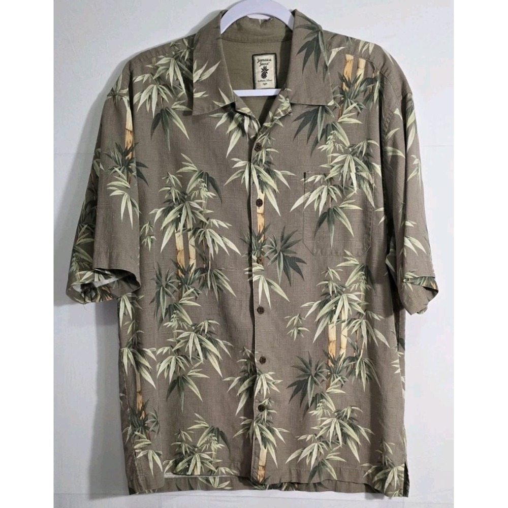 Jamaica Jaxx Mens Silk Short Sleeve Button Up Hawaiian Shirt Size L